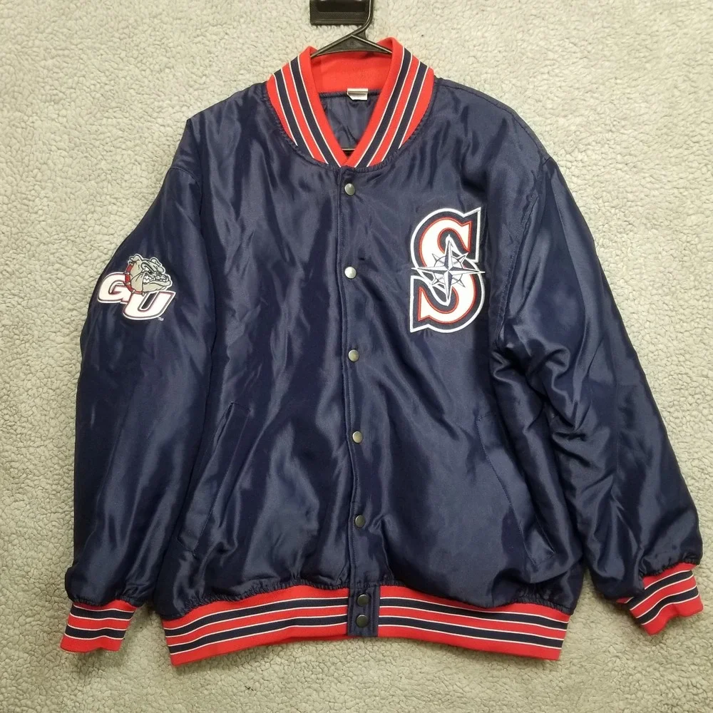 Seattle Mariners Gonzaga Bulldogs Jacket Satin Shiny Bomber Coat Mens Medium